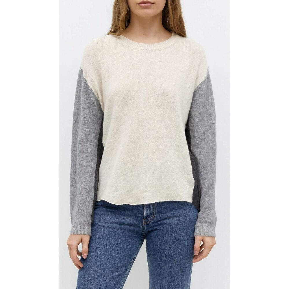Olivaceous Womens large sweater slouchy merino wool gray beige color block